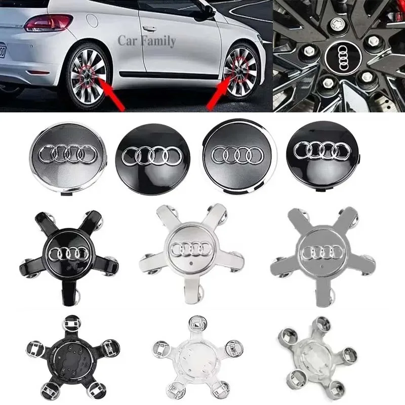 4Pcs 60/61/68/69/77/135mm Car Wheel Hub Caps Center Rim Cover Decoration Accessories Badge For Audi Hubcap A4 A5 A6 A7 A8 Q5 Q7