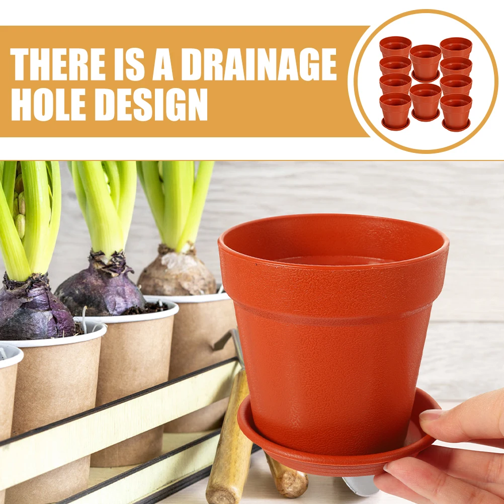 

10 Sets Plastic Flower Pots 14 5x10 4x12 6cm Terracotta Drainage Hole Reusable PP Material Plant Nursery Pots