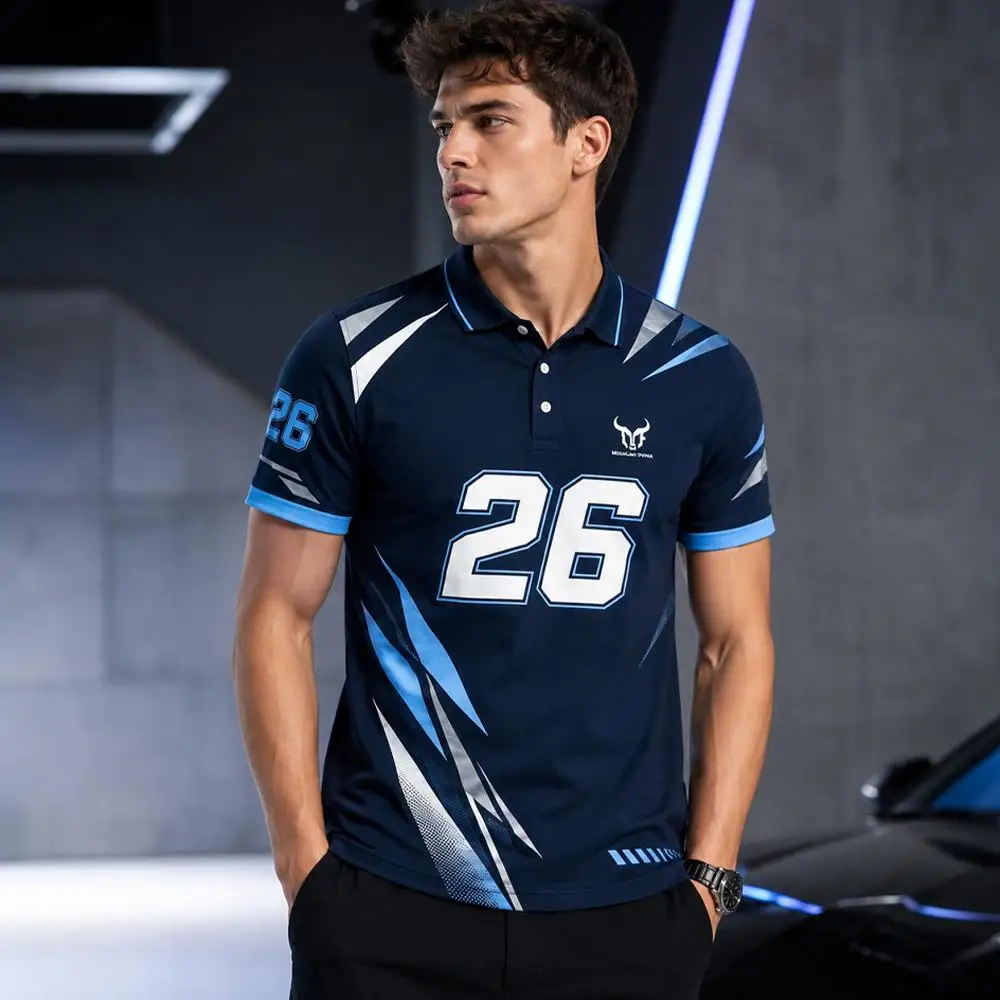 Men's Polo Shirt Racing Style Graphic Print Short Sleeve Casual Shirt Color Block Motorsport Streetwear Summer Fashion Top