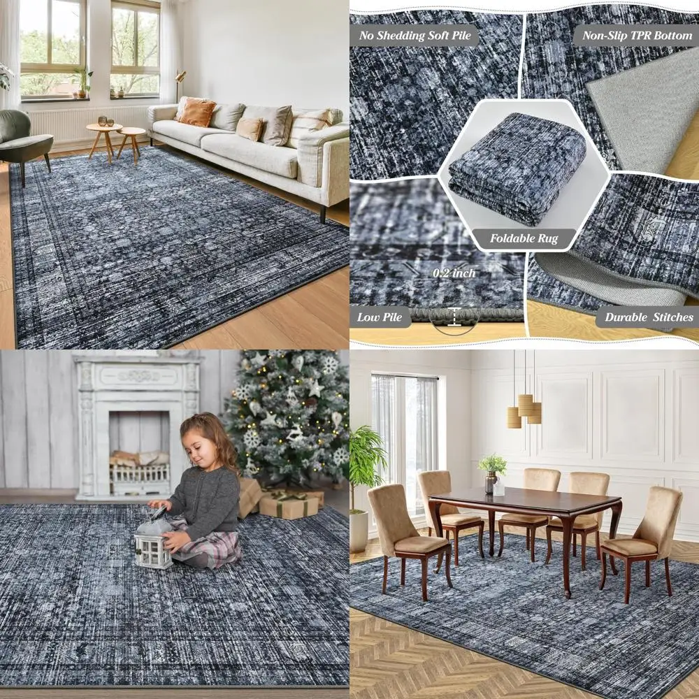

Large Vintage Floral Area Rugs - Washable, Distressed Print for Living Room and Bedroom
