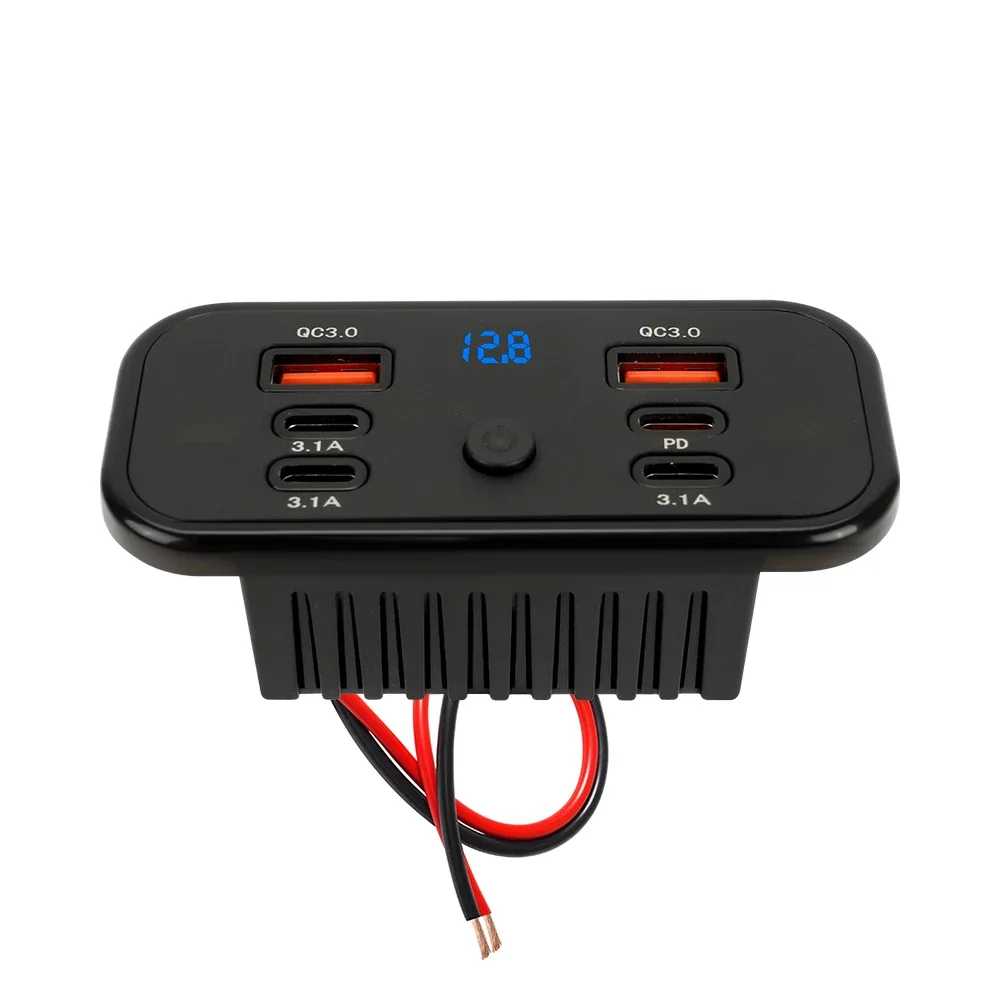 96W QC3.0 PD Type C USB Quick Charger 3.0 with Voltage Switch Fast Charging 4/6 Ports Power Panel For Bus ATV Car Truck Marine