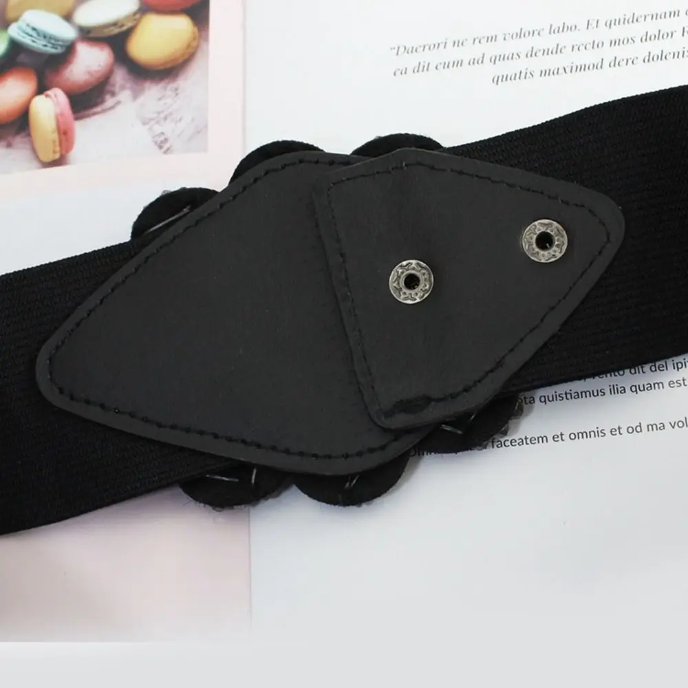 Fashion Flower Elastic Cummerbunds Korean Style Strap Belt Women Waistband Wide Black Rhinestone Waist Belt Sweater