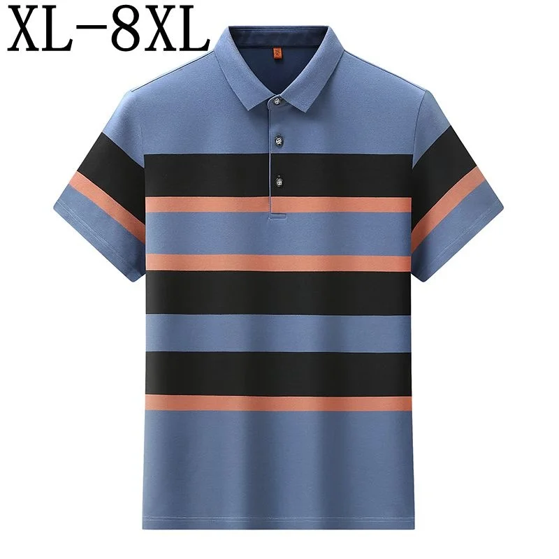 

8XL 7XL 6XL New Summer High End 95% Cotton Striped Tshirts For Men Luxury Brand Mens Polo Shirt Casual Breathable Male Shirts