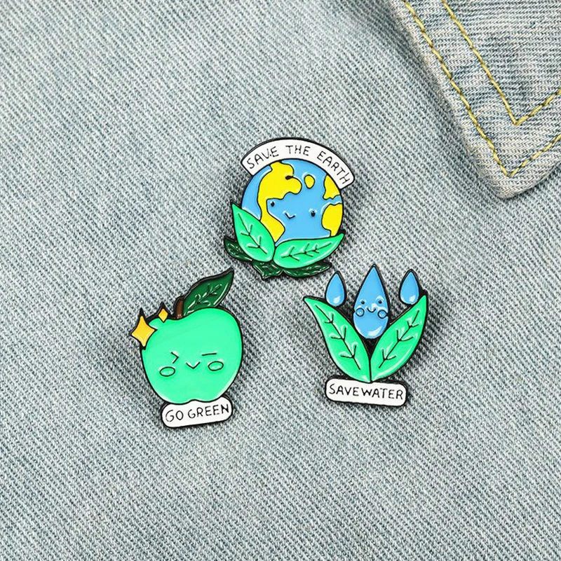 Pines Bag Clothes Lapel Pins Go Green Badge Jewelry Gift for Kids Friends Save the Earth Enamel Brooch Protect Environment