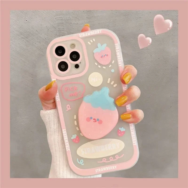 TD28 Cute Strawberry Stand For HUAWEI P10 P20 P30 P40 P50 Pro Plus Lite P Smart Mate 10 20 30 40 Pro Case DIY TPU Soft Cover