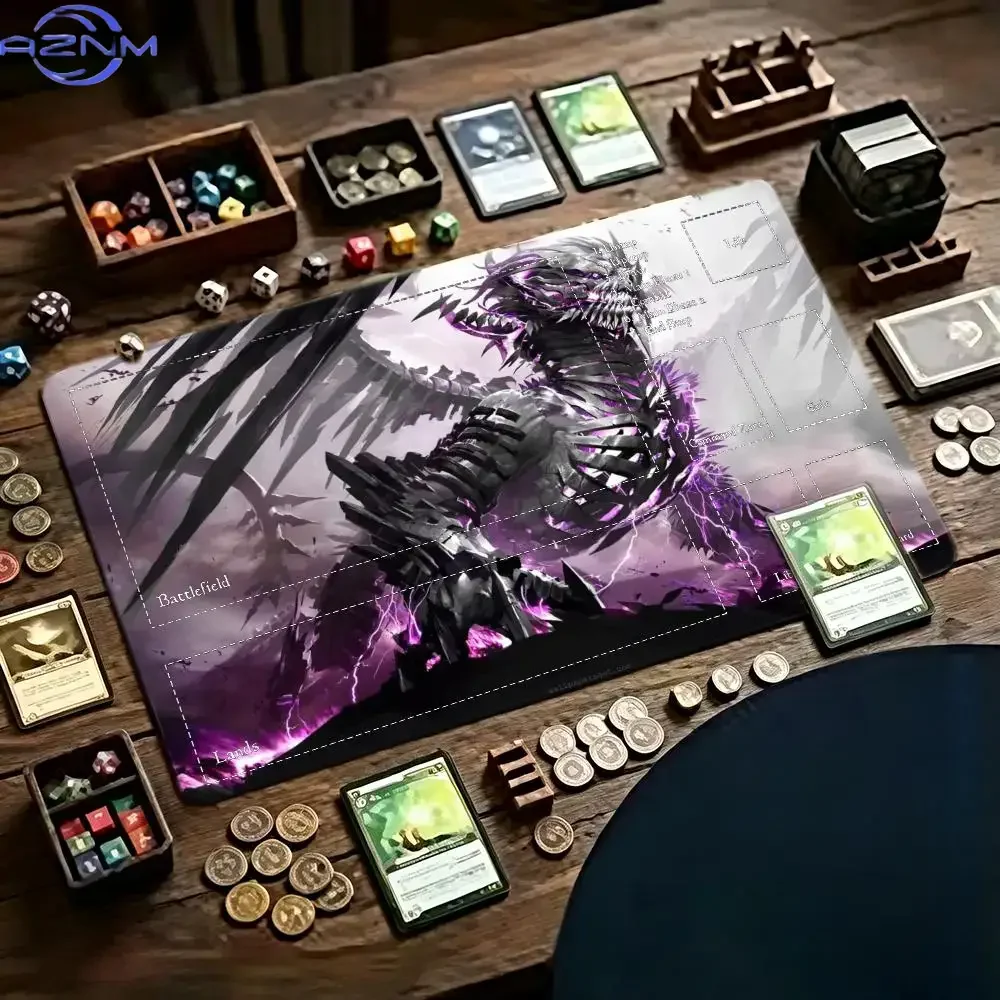 Purple Lightning Skeleton Dragon Zoned TCG Playmat  Desk Mat Mouse Pad Mousepad Non‑Slip Rubber For MTG Trading Card Game