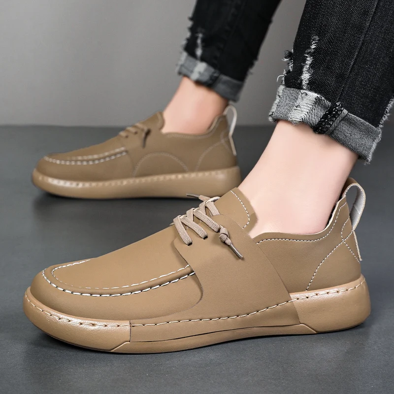 

2025 Spring and Autumn New Men's Shoes Fashionable Outdoor PU Leather Casual Shoes Comfortable Anti Slip Bag Bottom Men's Shoes