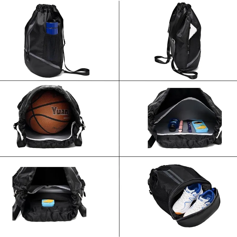 Waterproof drawstring gym bag for men and women with dedicated shoe compartment ideal for sports swimming and travel durable an