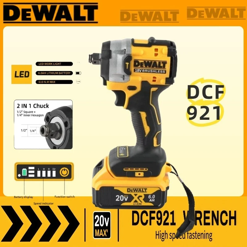 

Аккумуляторный ударный гайковерт Dewalt Atomic Maximum DCF921 1/2 дюйма с регулируемой скоростью, зарядное устройство, 20В, аккумулятор