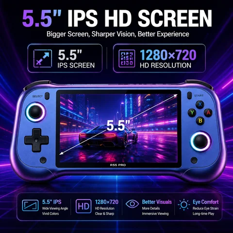 H55 PRO Retro Handheld Game Console 30 Emulators PSP PS1 N64 GBA IPS Screen Portable Gaming Player Children's Toys Game Console