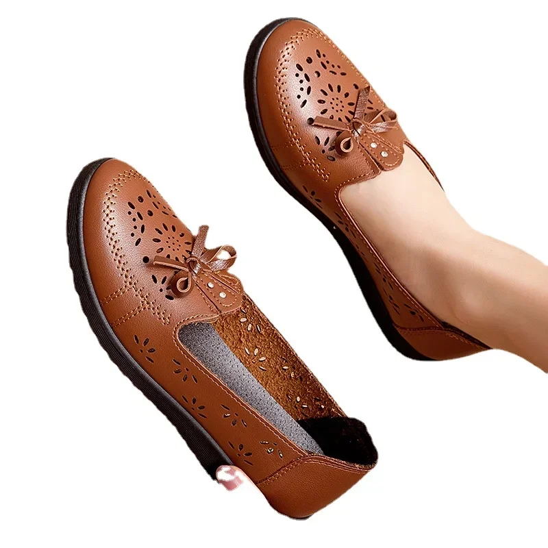 Women Flats Summer Women Genuine Leather Shoes With Low Heels Slip On Casual Flat Shoes Women Loafers Soft Nurse Ballerina Shoes