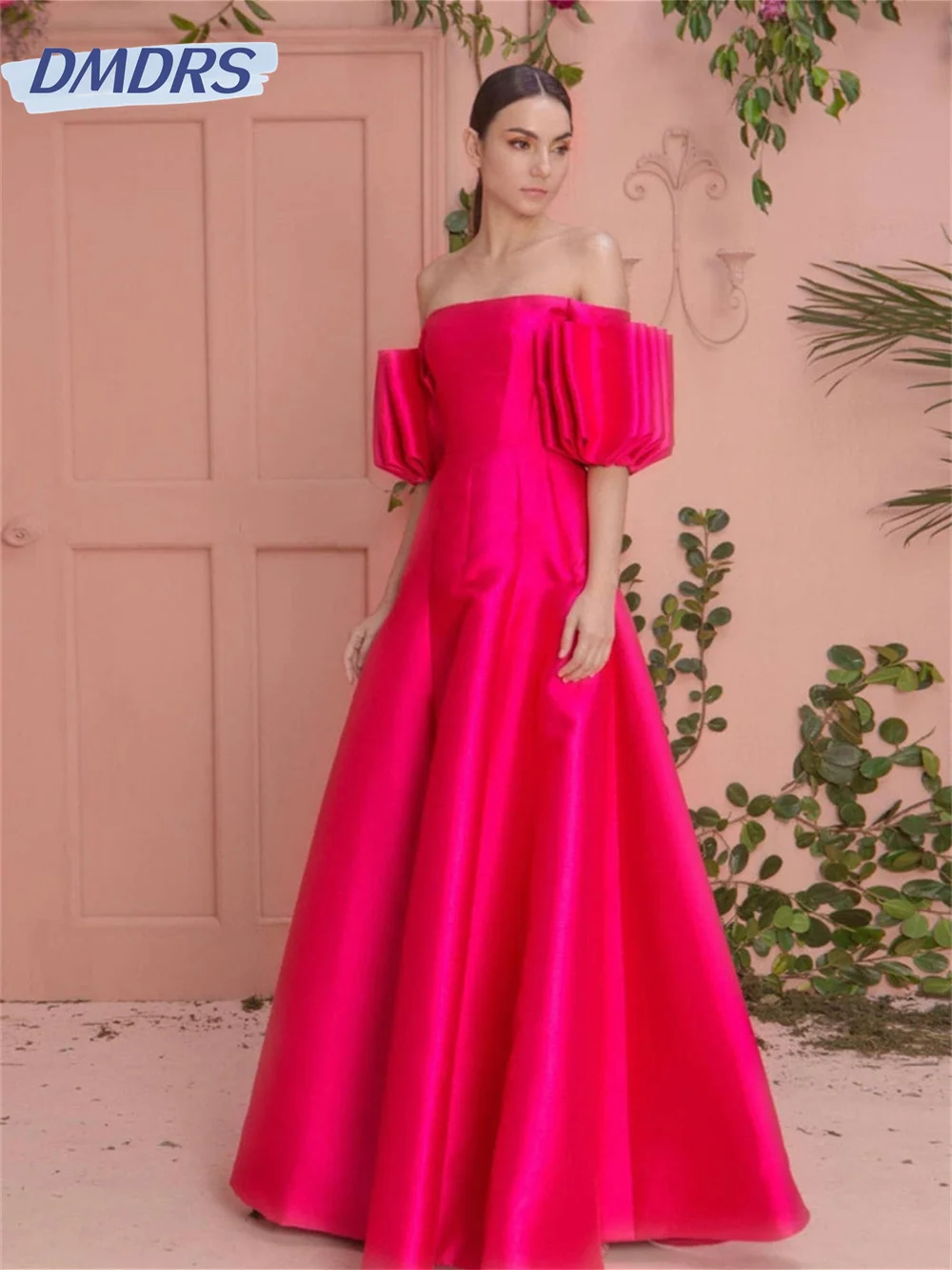 Exquisite Satin Off-The-Shoulder Evening Dress Classic Short-Sleeved Backless Gown Simple Sexy Floor-Length Gowns Vestidos De No