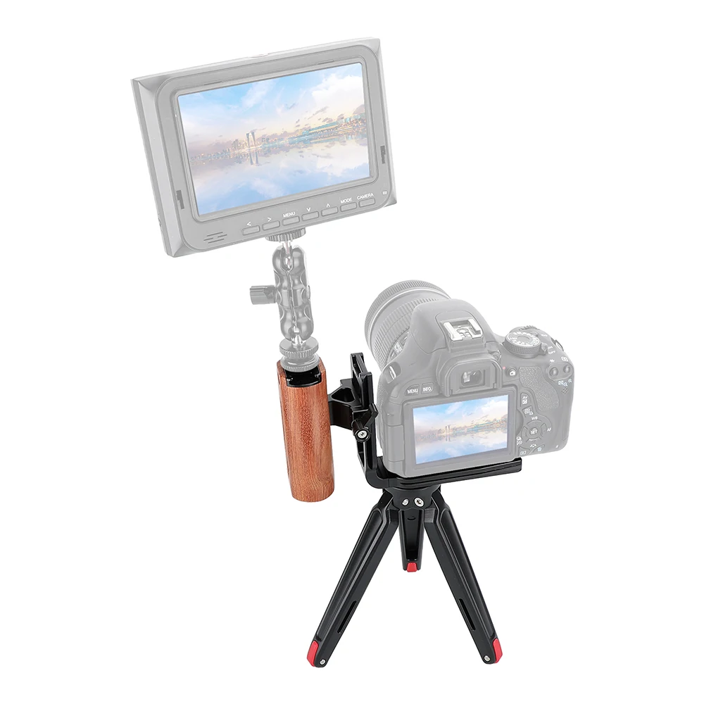 Kayulin ARCA piastra di base a sgancio rapido L con impugnatura in legno (lato sinistro) con Mini treppiede e vite filettata 1/4 per kit fotocamera