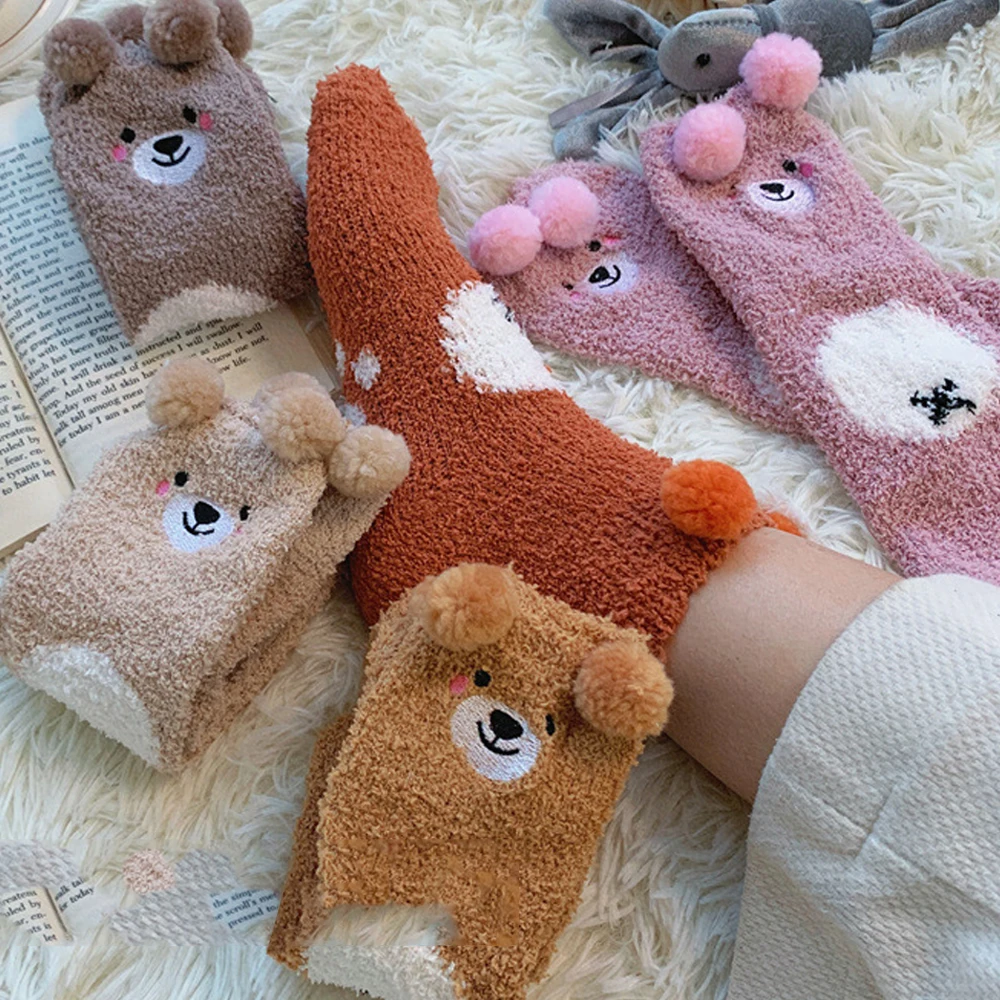 Comfortable Sleeping Sock Coral Velvet Women's Winter Thickened Plush Warm Socks Cute Cartoon Floor Socks Nice Plus Stockings