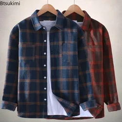 2025 Retro Style Men's Classic Plaid Print Casual Shirt Coats Fashion Loose Casual Long-sleeves Lapel Blouses Men Versatile Tops