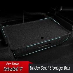 For Tesla Model Y 2020-2022 Under Seat Storage Box Accessories Black Felt Cloth Car Seat Hidden Box