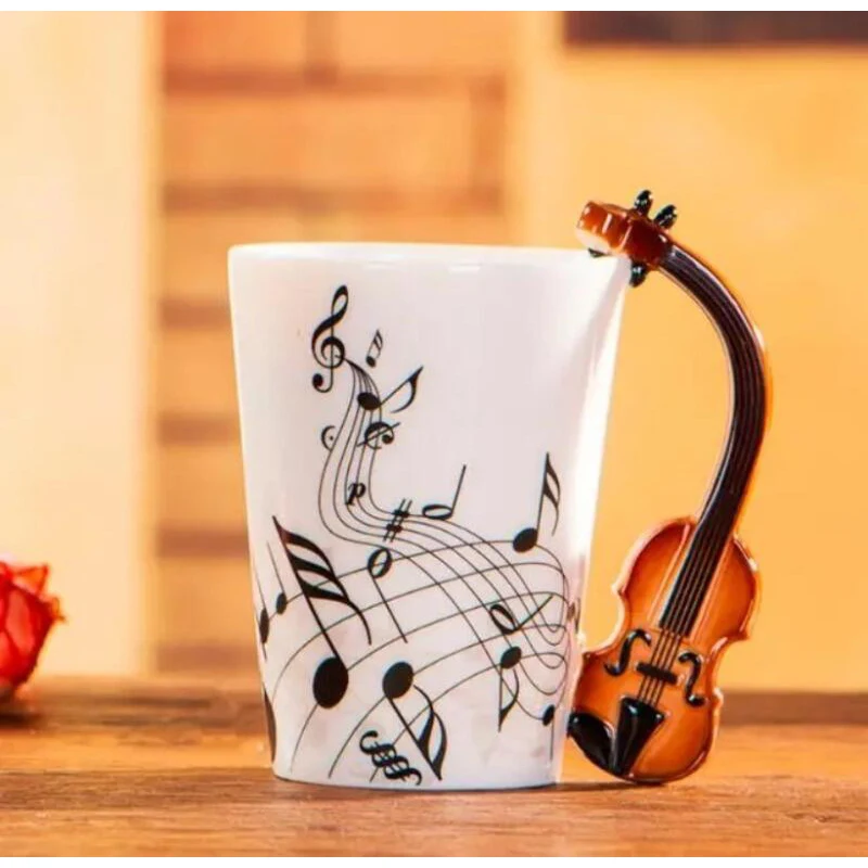 New 240ml Creative Music Ceramic Mug Guitar Violin Style Cute Coffee Tea Milk Stave Mugs And Cups with Handle Novelty Gifts