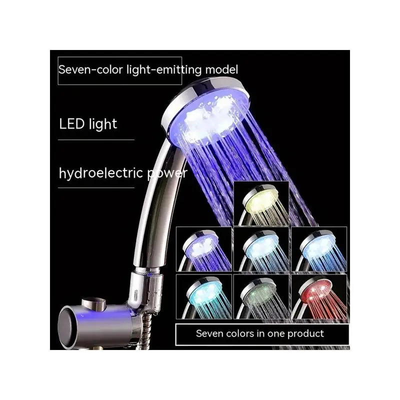 

LED Color-Changing Rainfall Shower Head Set with Hose & Base - Eco-Friendly, Battery-Free Design for Contemporary Bathrooms,