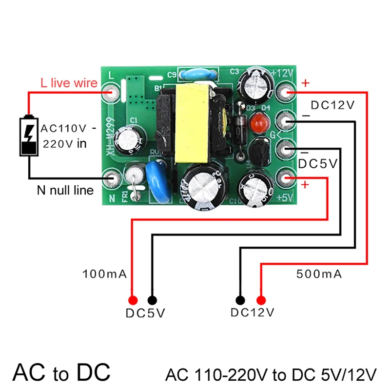 1 unidade Novo Mini Conversor AC-DC Quente AC 110V 220V para DC 12V 0.2A+5V Placa de Módulo Atacado