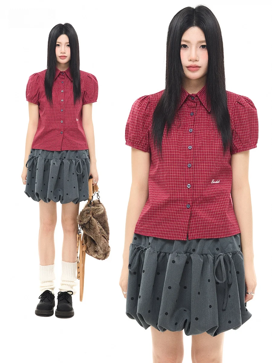 

Женская летняя укороченная рубашка Sanowers в ретро-академическом стиле с рукавами-фонариками, приталенная, с утягивающим эффектом на талии