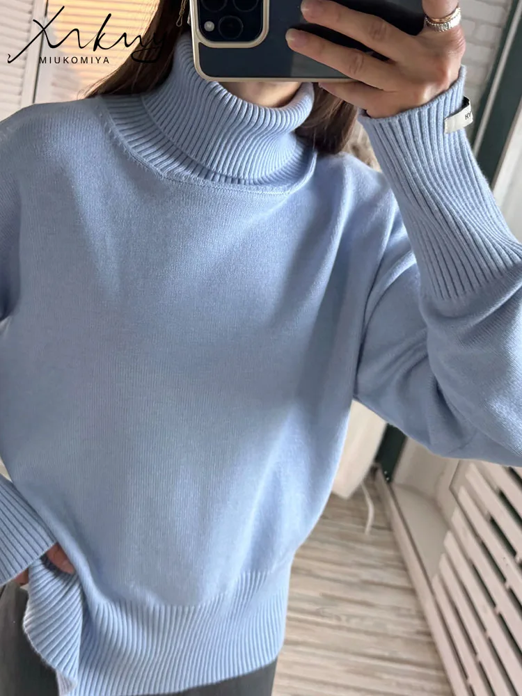 Warm Winter Basic Sweaters For Women Turtleneck Pullovers Solid White Knitwears Loose Women\'s Sweaters Oversized Jumpers Autumn