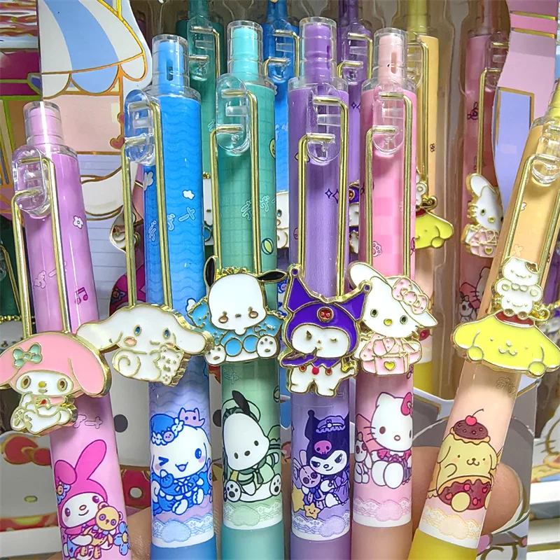 Imagem -03 - Sanrio Kuromi Melody Gel Pen Grupo Black Ink Signature Canetas Bonito Cinnamoroll 0.5 mm Brinde Promocional Material Escolar 24pc Lote