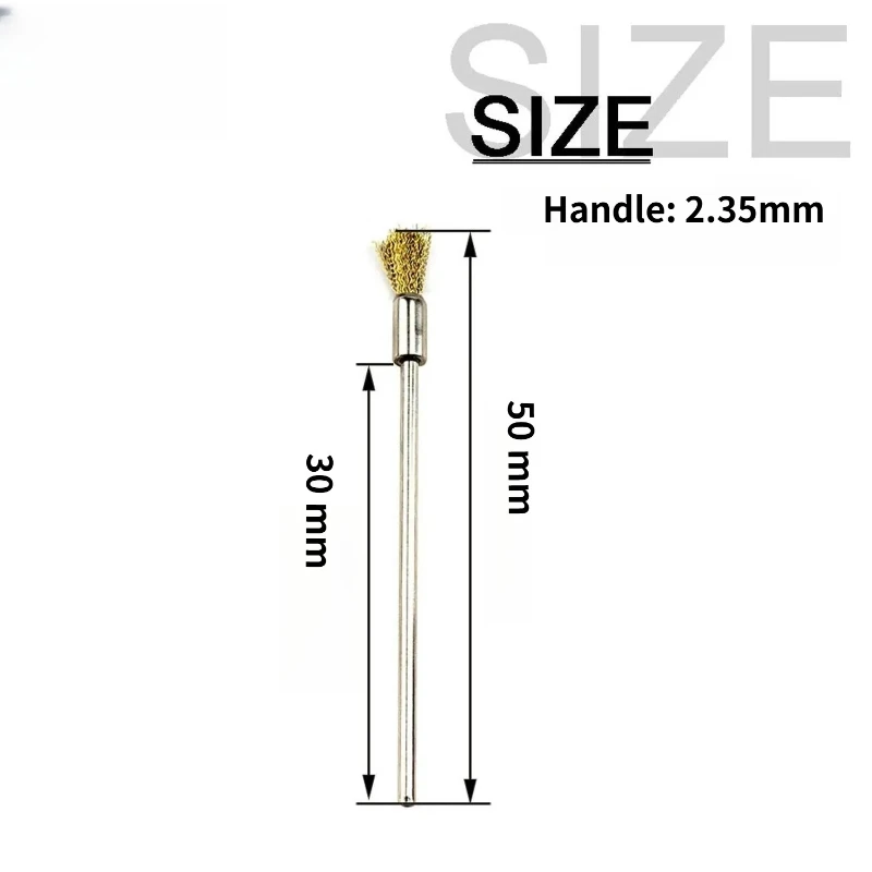 10pcs Professional Stainless Steel Wire End Brush Brass Pen Shape 2.35mm Shank for Jewelry Polishing Rotary Tool