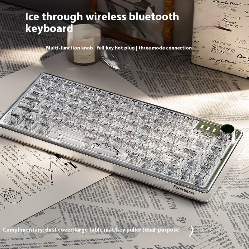 

EWEADN V82 прозрачная механическая клавиатура Thri-mode, Беспроводная Bluetooth, длительный срок службы батареи, ПК, офисные игры, аксессуары для ноутбука, подарок