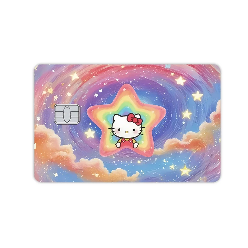 アニメハローキティかわいいクレジットカードスキンステッカースターレーザーデカール、デビットカード、銀行、バス、メトロカードフィルムデコレーション、女の子へのギフトおもちゃ