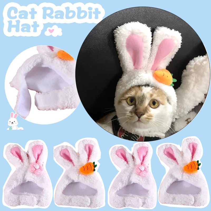 Cute Rabbit Ears Cap for Cats, Plush Pet Hat, Warm Headgear, Cosplay Props, PhotoProp, Kitten Headwear Supplies, Christmas