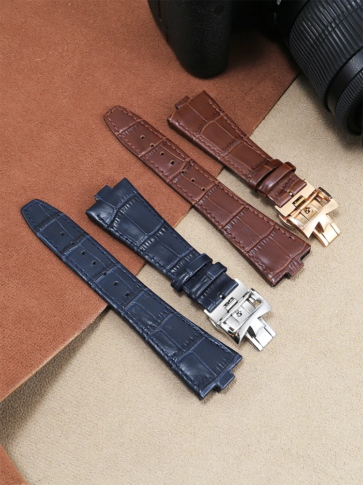 Genuine Leather Watchband For Vacheron Constantin OVERSEAS Series 4500V 5500V P47040 Stainless Steel Buckle Men Watch Strap 25*8