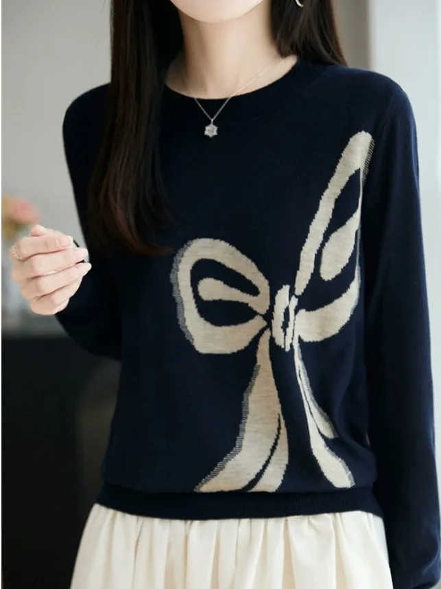 Ele tricoté noeud haut haut de gamme femme Faion début automne pull doux polyester Camere mélange Long Sve ro...