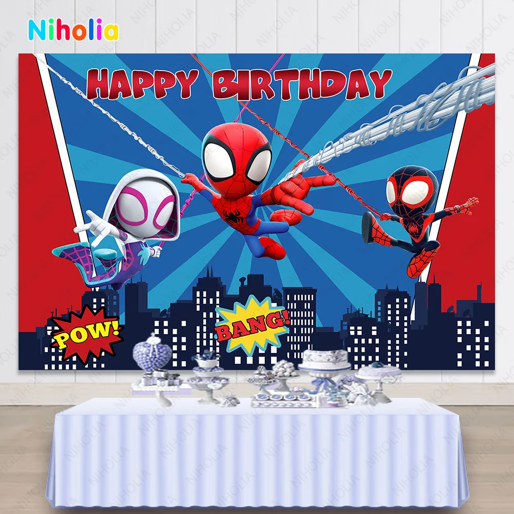 Spidey And His Amazing Friends Photography Backgrounds Cloth Hero Boys 1st Birthday Party Backdrop Photo Studio Decor