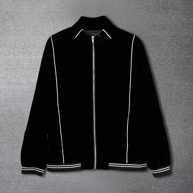 

High Quality European Dividing Line Zipper Baseball Jacket Men Coat Fall Retro High Street Couple Bomber Jacket Male Black