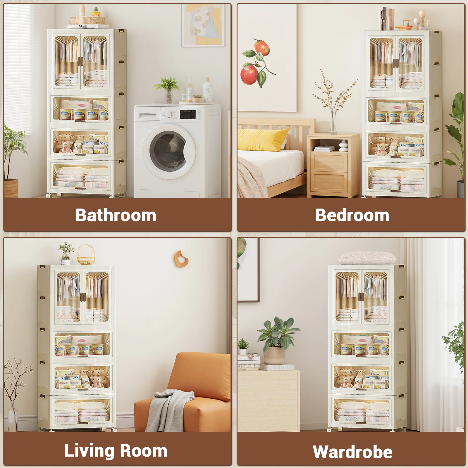 70cm Breite Stapelbare Aufbewahrungsboxen mit Deckeln Magnetische Türen Räder Zusammenklappbare Kunststoff-Schubladenorganizer für Wohnzimmer Kleiderschrank – Detail 1