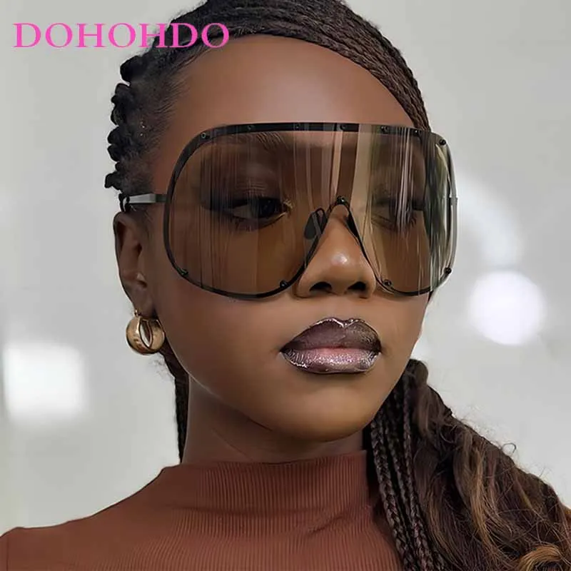 Luxury Brand Designer Oversized One Piece Sunglasses Women Men Trends Steampunk Hip Hop Y2K Outdoors Travel Sun Glasses UV400