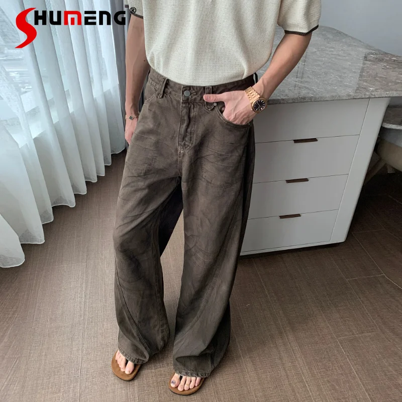 

Men's 2026 Summer New Cotton Jeans Male Handsome Chic Fashion Straight Denim Pants Men's Handsome Loose Wide-leg Denim Trousers
