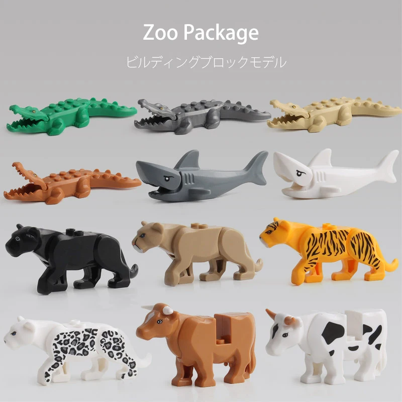 

Zoo Package MOC Toys Animal Kit Building Blocks Animal Parts Bricks Accessories Crocodile Great White Shark Tiger Lion Cows