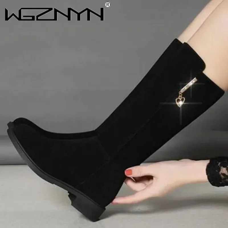 Luxury New Women Warm Plush Snow Boots Snow Casual Flat All-match Cotton Fashion Side Zipper Winter Shoes Thigh High Boot Black