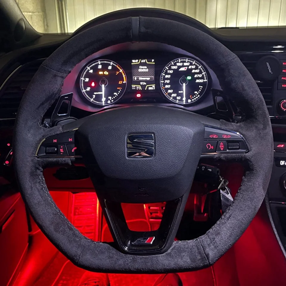 Rutschfester Auto-Lenkradbezug aus schwarzem Wildledergeflecht für Seat Leon Cupra R Leon ST Cupra Leon ST Cupra Ateca Cupra Ateca FR – Detail 1