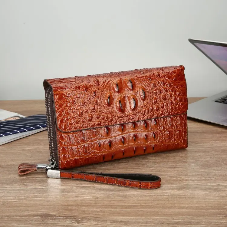 New Men's Crocodile Pattern Handbag Double Zipper Handbag Double layer Mobile Phone Bag Card Bag coin purse wallet y2k ita bag