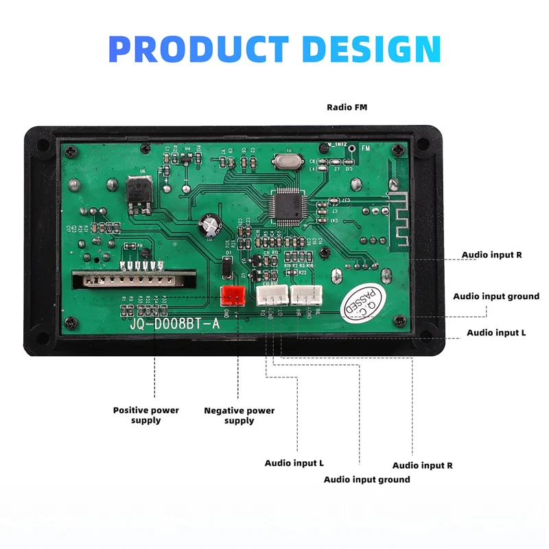 A62T-Bluetooth 5.0 MP3 Decoder Board Support Handsfree Recording FM DC 12V MP3 WMA WAV APE FLAC Audio Amplifier Board