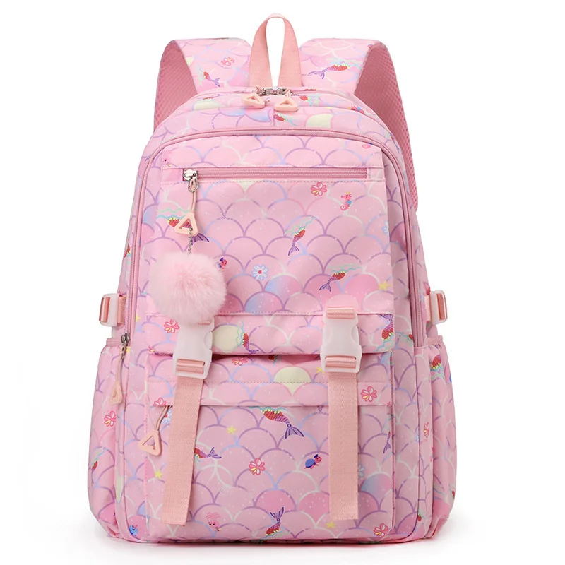 Girls Mermaid Print Bookbag Lightweight Large Capacity Backpack Multipocket School Bags Versatile Elementary School Daypack