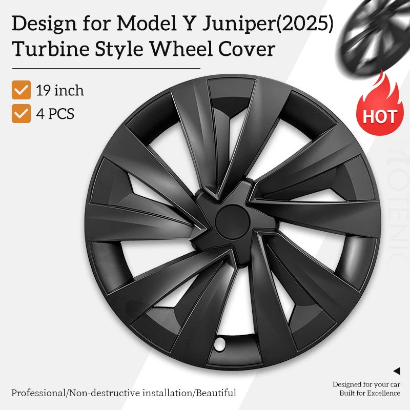 4PCS Wheel Cover for Tesla Model Y Juniper 2025-2026 19 Inch Turbine style Wheel Cover Automobile Hub Cap Full Rim Car