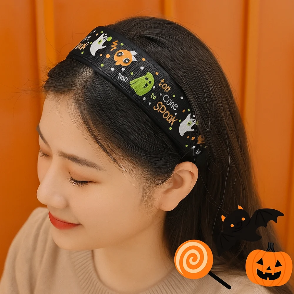 

Horrible Skull Head Headband Halloween Decor Gothic Halloween Hair Hoop Bat Festival Wear Ghost Bat Print Hairband Woman