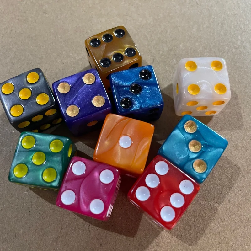 Dados con patrón de perlas de ángulo cuadrado, juego de colores de conteo de agujeros grandes, patrón de azufre de mármol, 16MM, 10 piezas por juego