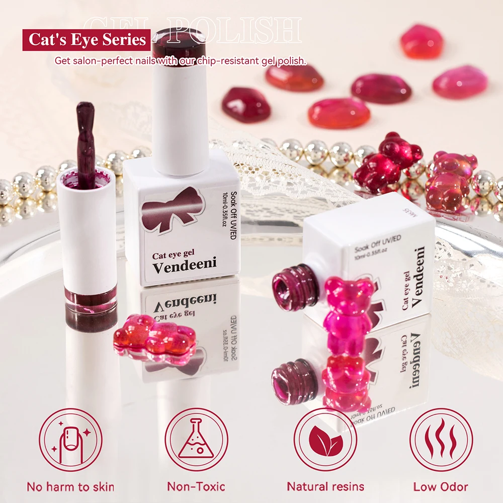 Vendeeni 6 Farben/Set Glasperlen Kristall Katzenaugen-Gel-Nagellack Rosa Rot UV Aushärtbarer Magnetischer Katzenaugen-Gel-Lack mit Display – Detail 7