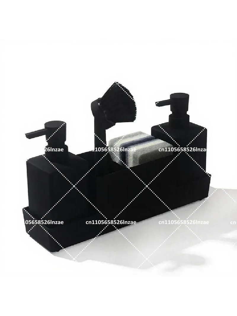 Kitchen Soap Dispenser with Sponge Rack and Dish Brush, Hand Soap Bottle with Tray Storage for Sink
