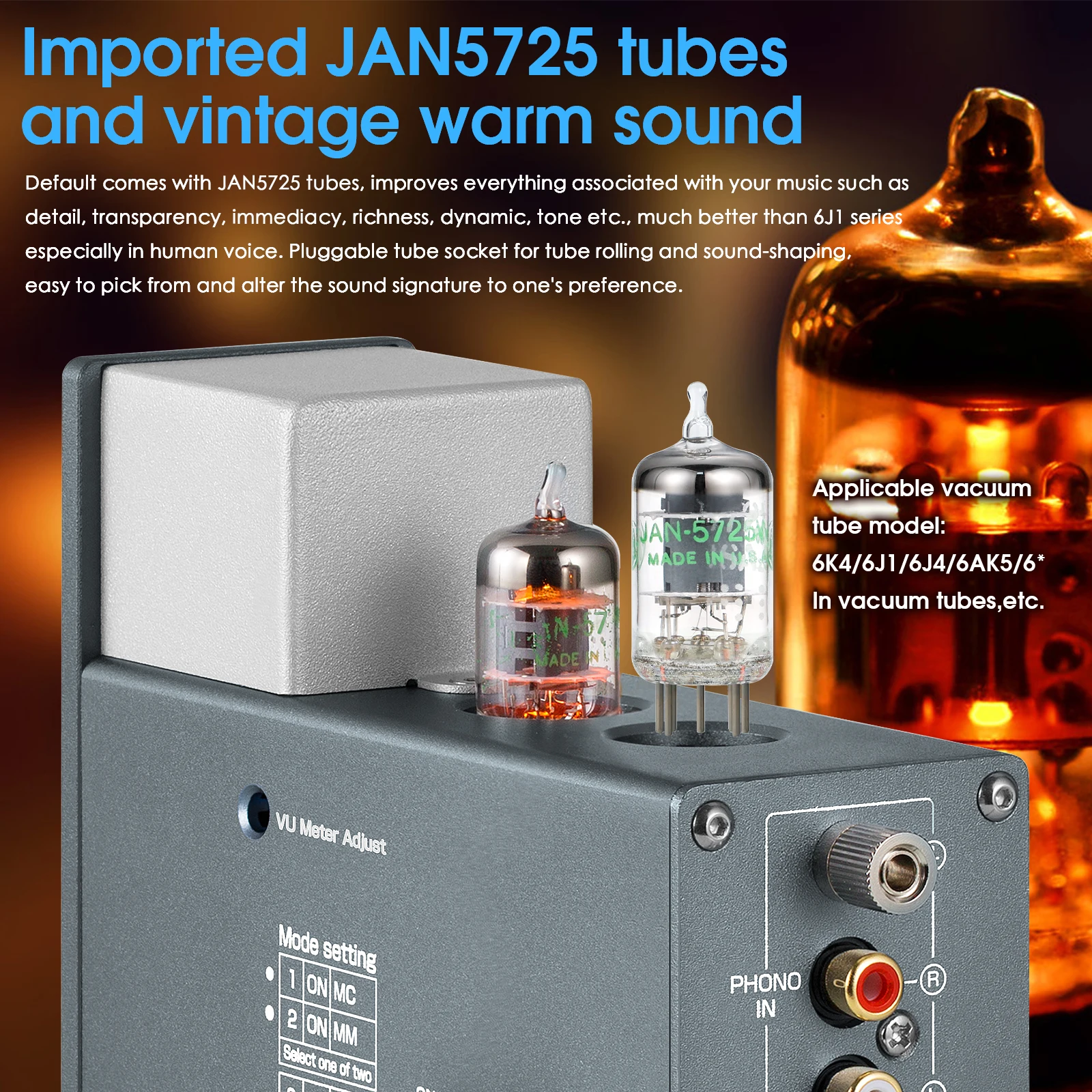 Douk Audio JAN5725 Tabung Vakum Phono Preamp untuk MM/MC Turntable Home Stereo Audio Preamp Headphone Amplifier dengan VU Meter