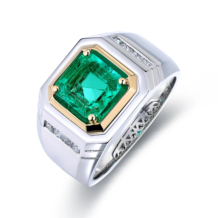 Zhanhao Wholesale Lab Grown Emerald Men Adjustable Size S925 Sterling Silver Band Ring With Stones For Men